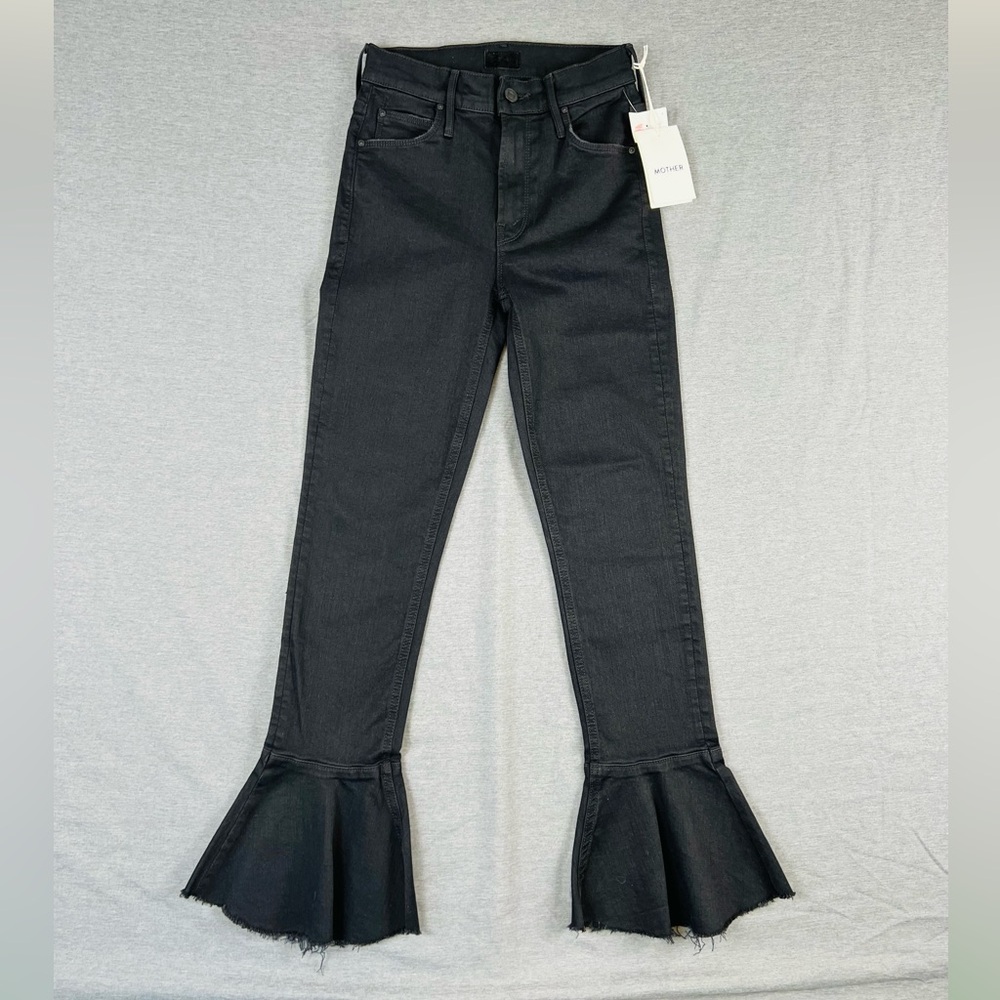 MOTHER Black The Cha Cha Fray Flare Jeans